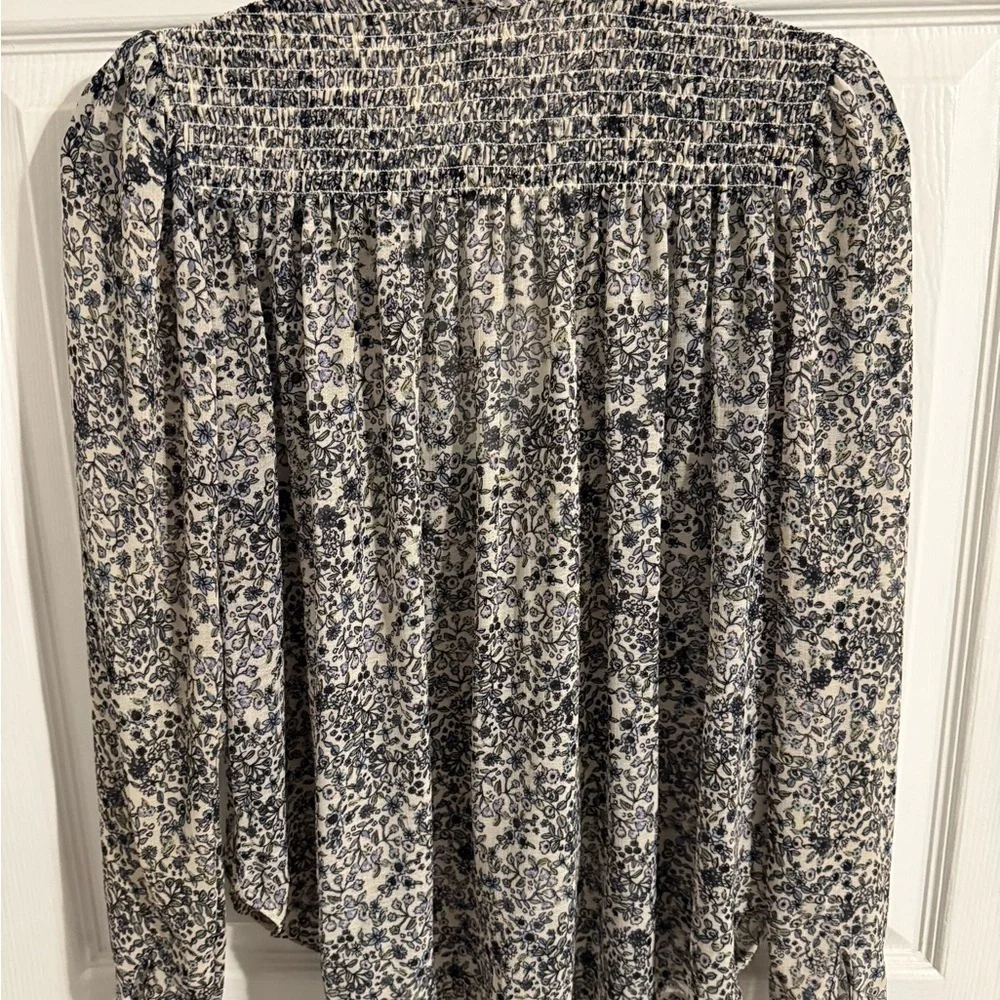Free People Blue and Cream Patterned Blouse